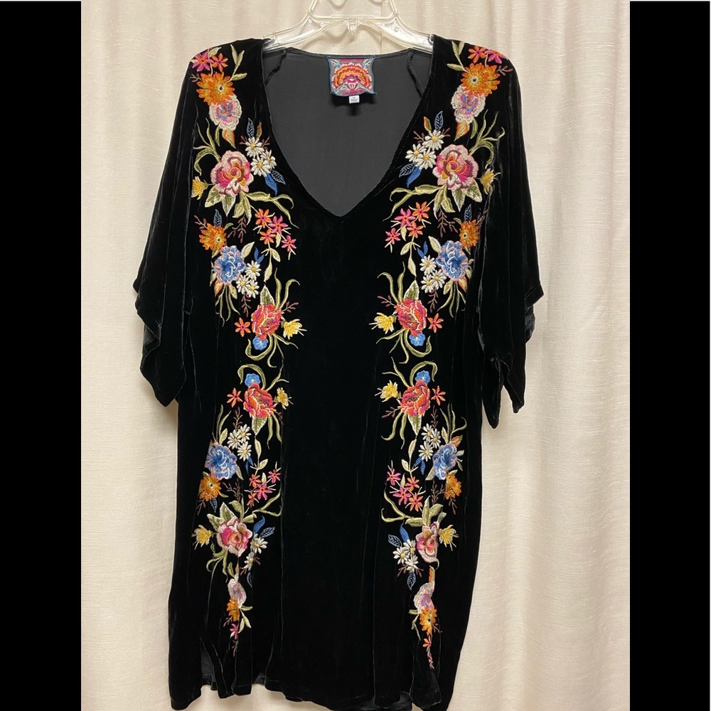 Johnny Was black velvet dress with flowers Size M